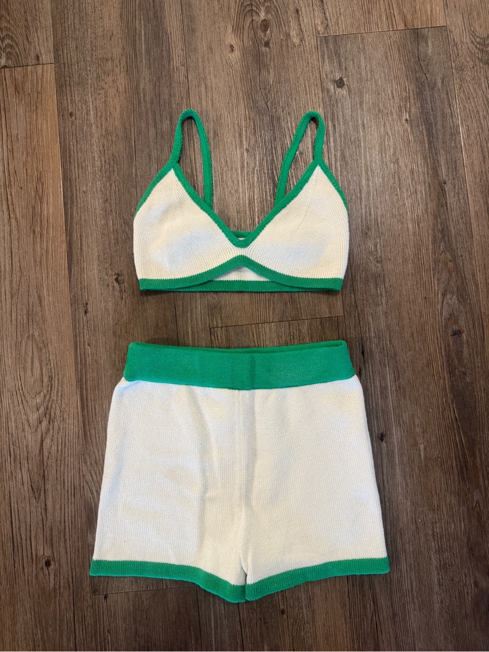 Never worn ASTA RESORT Lucia Bralette & High-Waist Shorts Set - White & Green
